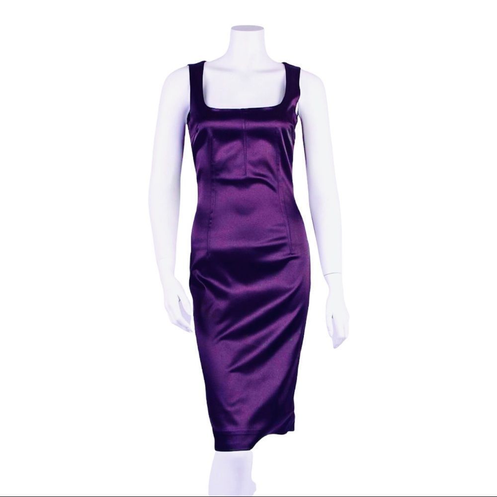 Dolce & Gabbana Purple Satin Sleeveless Midi Corset Dress Size 26/40 Small US 4 - Picture 2 of 11
